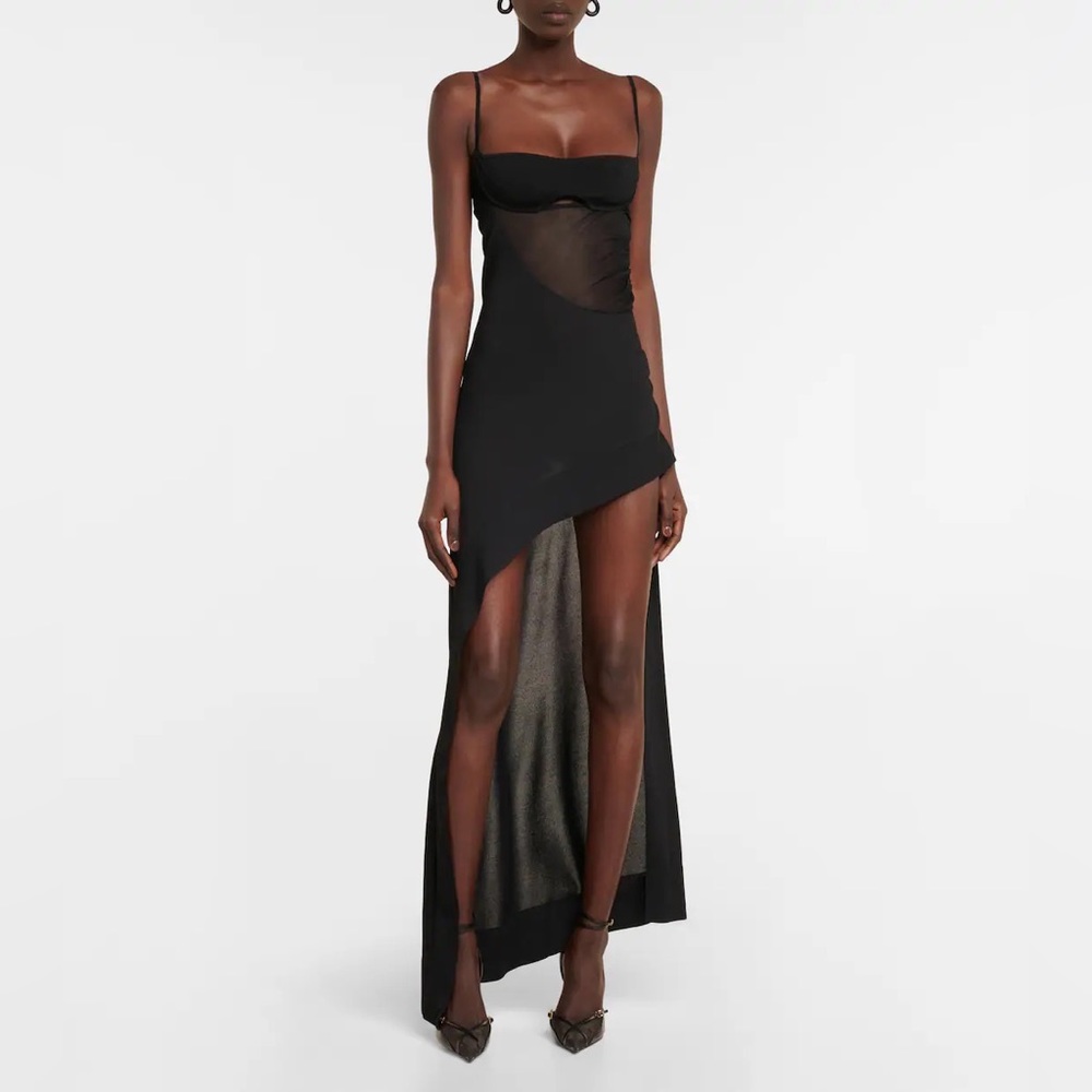 NWOT MUGLER Asymmetric knit slip dress in black
